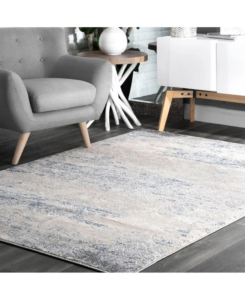 nuLoom Terra Twilight Tribal Distressed Silver 6'7" x 9' Area Rug