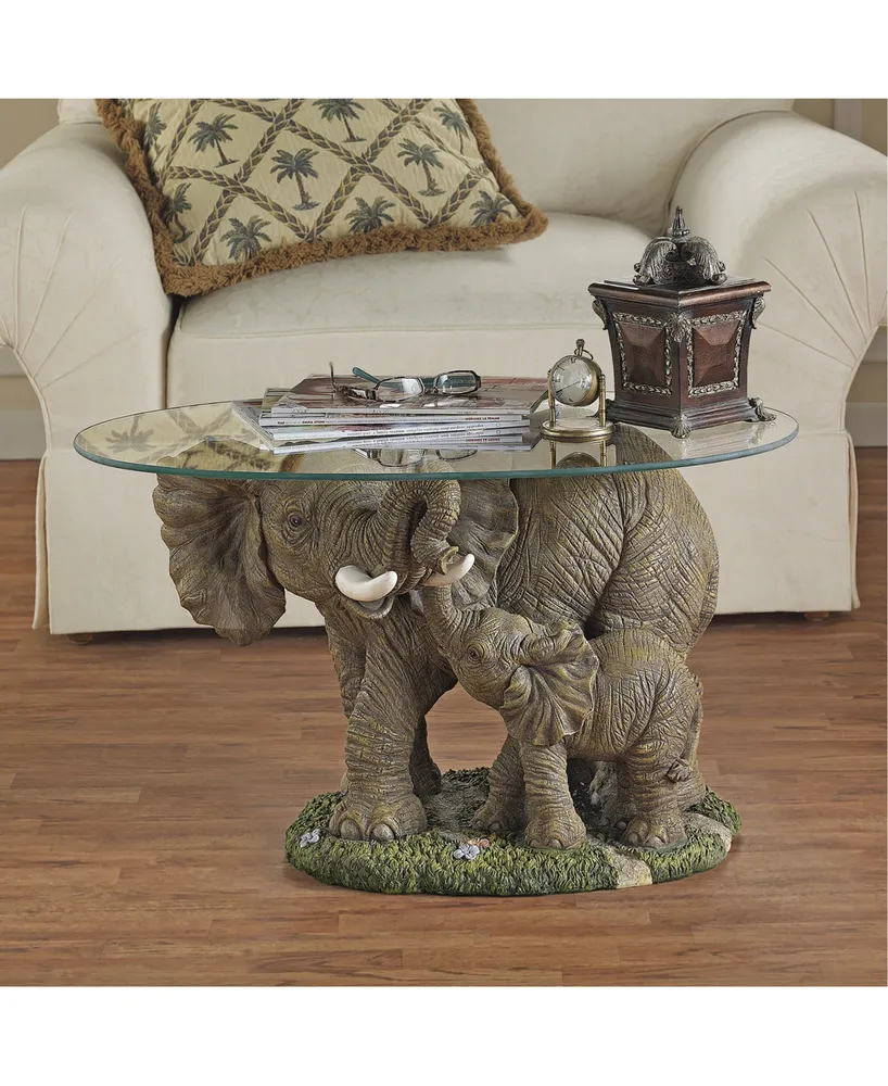 Design Toscano Elephant's Majesty Glass-Topped Cocktail Table