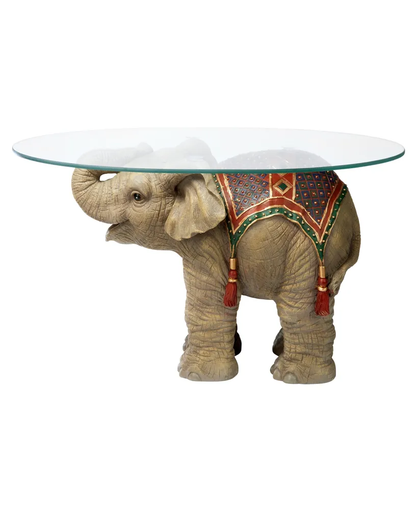 Design Toscano Jaipur Elephant Festival Glass-Topped Cocktail Table