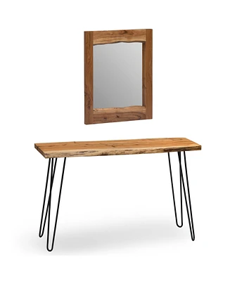 Alaterre Furniture Hairpin Natural Live Edge Media Console and Mirror Set