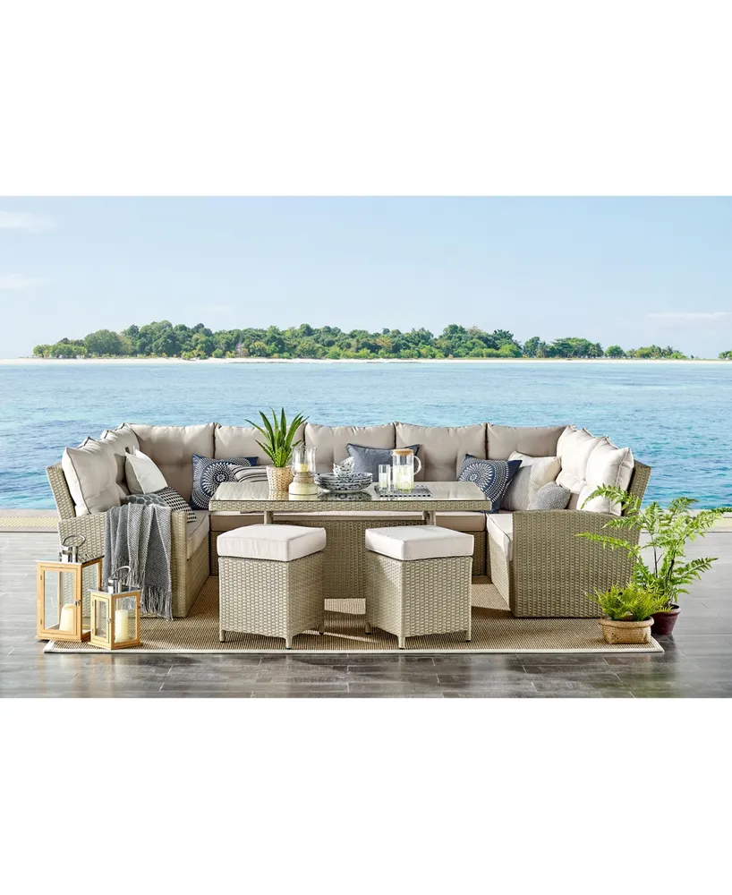 Alaterre Furniture Canaan All-Weather Wicker Outdoor Square Stools with Cushions Set