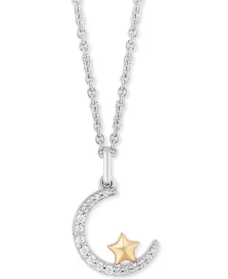 Enchanted Disney Diamond Crescent Moon & Star Jasmine Pendant Necklace (1/10 ct. t.w.) in Sterling Silver & 14k Gold, 16" + 2" extender