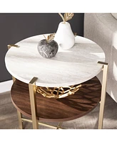 Southern Enterprises Valera Round End Table with Faux Marble Top