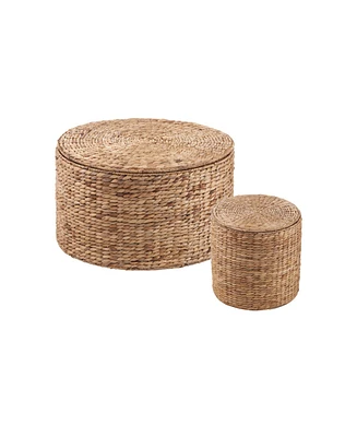 Southern Enterprises Hermia Round Water Hyacinth Storage Tables 2 Piece Set