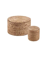 Southern Enterprises Hermia Round Water Hyacinth Storage Tables 2 Piece Set