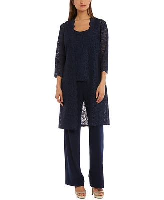 R & M Richards Petite 3-Pc. Sequined-Lace Jacket, Top Pants