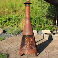 70-Inch Rustic Chiminea Outdoor Fireplace - Outdoor Wood-Burning Chiminea Fire Pit - Steel Chimenea for Backyard or Patio