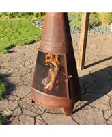 Sunnydaze Decor 70-Inch Rustic Heavy-Duty Steel Chiminea with Rain Cap and Mesh Spark Screen - Rust Patina Finish