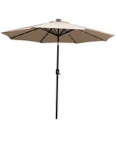 9 ft Outdoor Patio Umbrella with Solar Lights - Polyester Led Table Market Push-Button Tilt and Crank Burnt Orange