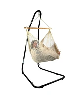 Outdoor Mayan Cotton and Nylon Hammock Chair with Adjustable Steel Stand - 220-Pound Capacity - Beige - Extra Large