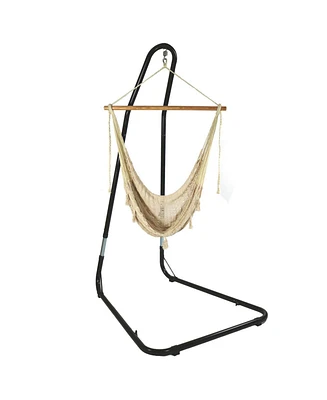 Outdoor Mayan Cotton and Nylon Hammock Chair with Adjustable Steel Stand - 220-Pound Capacity - Beige - Extra Large