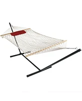Rope Hammock with 12-Foot Stand and Pad - 275-Pound Capacity Blue Green Chevron