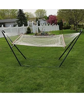 Cotton Double Wide Rope Hammock with Spreader Bars and Multi-Use Steel Stand - 450 Pound Capacity - Natural