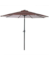 9 ft Striped Patio Umbrella with Solar Lights - Polyester Led Table Market Tilt and Crank Catalina Beach Stripe