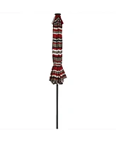 9 ft Striped Patio Umbrella with Solar Lights - Polyester Led Table Market Tilt and Crank Catalina Beach Stripe