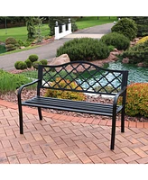 Decorative Lattice 2-Person Cast Iron Garden Bench - 615-Pound Weight Capacity - Black