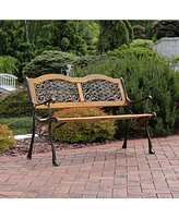 Sunnydaze Decor 49-Inch Cast Iron and Wood 2-Person Garden Bench with Ivy Crossweave Design - 485-Pound Weight Capacity