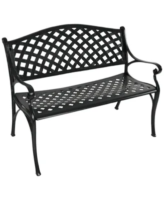 Sunnydaze Decor 2-Person Cast Aluminum Garden Bench with Checkered Design - 615-Pound Weight Capacity - 39-Inch W - Black