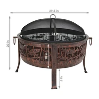 30-Inch Fire Pit with Spark Screen, Water-Resistant Cover, Metal Grate, and Fireplace Poker - Northwoods Fishing