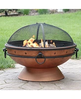 30-Inch Large Outdoor Fire Pit - Wood Burning Fire Pit for Outside with Poker and Screen - Copper Finish - Royal Cauldron