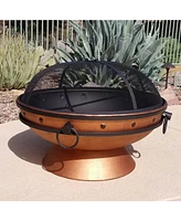 Sunnydaze Decor 31-Inch Outdoor Fire Pit - Wood Fire Pit for Outside with Handles, Log Poker, and Spark Screen - Copper Finish