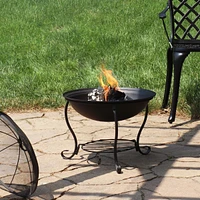 Sunnydaze Decor 18-Inch Elegant Steel Fire Pit Bowl with Spark Screen Guard - Black Finish