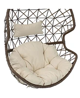 Sunnydaze Decor Danielle Hanging Egg Chair - Resin Wicker Basket Design Outdoor Use Includes Beige Cushion