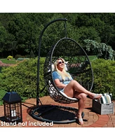 Caroline Hanging Resin Wicker Egg Chair - 265-Pound Weight Capacity Removable Gray Polyester Cushions