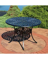Sunnydaze Decor Decorative Crossweave Cast Aluminum Patio Dining Table with Umbrella Hole - 41-Inch Diameter