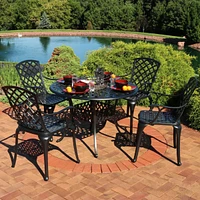 5-Piece Cast Aluminum Patio Dining Set - 4 Chairs and Table - 41" Diameter Table - Black