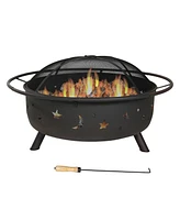 Cosmic 42-Inch Large Outdoor Fire Pit - Wood-Burning Fire Pit with Round Spark Screen, Poker, and Built-in Grate