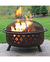 Crossweave Outdoor Fire Pit - Wood-Burning Fire Pit for Outside with Spark Screen, Poker and Round Cover - 36-Inch - Bronze