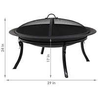 Sunnydaze Decor 29-Inch Portable Fire Pit Bowl with Spark Screen, Fireplace Poker, Folding Stand, and Carrying Case Cover