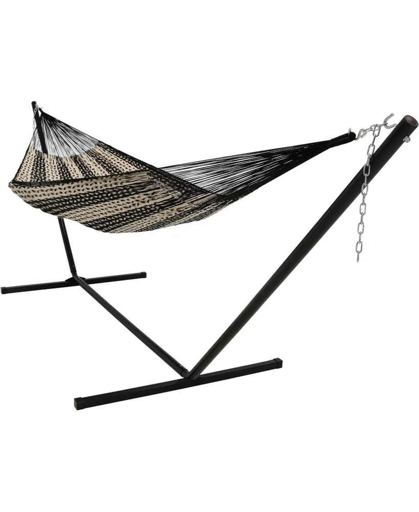 Sunnydaze Decor Handwoven Mayan Family Hammock with 15-Foot Stand - 400-Pound Capacity Black Black/Natural