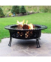 Sunnydaze Decor 40-Inch Round Steel Fire Pit Table with Durable Spark Screen and Poker - Portable Design - Black