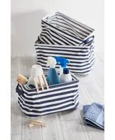 Design Imports Polyethylene Coated Herringbone Woven Cotton Laundry Bin Stripe French Rectangle Set of