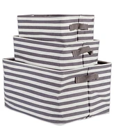 Design Imports Polyethylene Coated Herringbone Woven Cotton Laundry Bin Stripe Rectangle Set of 3