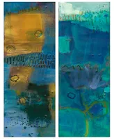 Empire Art Direct Reedy Blue I Iii Frameless Free Floating Tempered Art Glass Abstract Wall Art, 63" x 24" x 0.2"