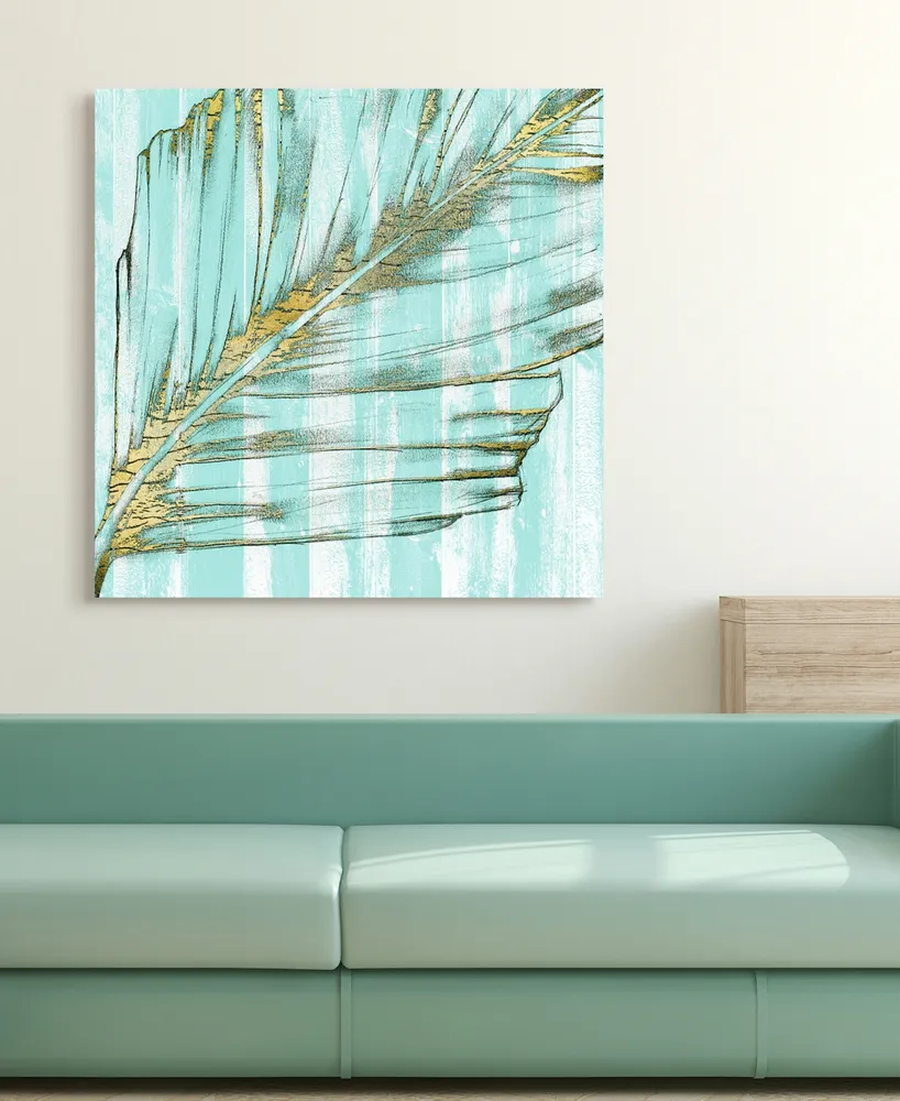 Empire Art Direct Beach Frond in Gold I Frameless Free Floating Tempered Art Glass Wall Art by Ead Art Coop