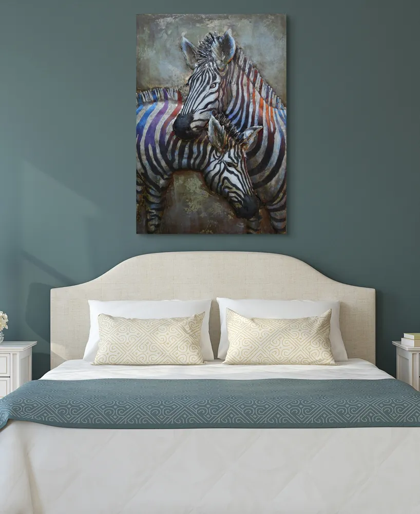 Empire Art Direct Zebras Mixed Media Iron Hand Painted Dimensional Wall Art, 48" x 32" x 2.5"