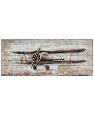Empire Art Direct Model airplane Metallic Handed Painted Rugged Wooden Wall Art, 24" x 60" x 2.6"