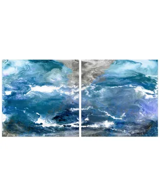 Empire Art Direct Glistening Tide A B Frameless Free Floating Tempered Glass Panel Graphic Abstract Wall Art, 38" x 38" x 0.2"