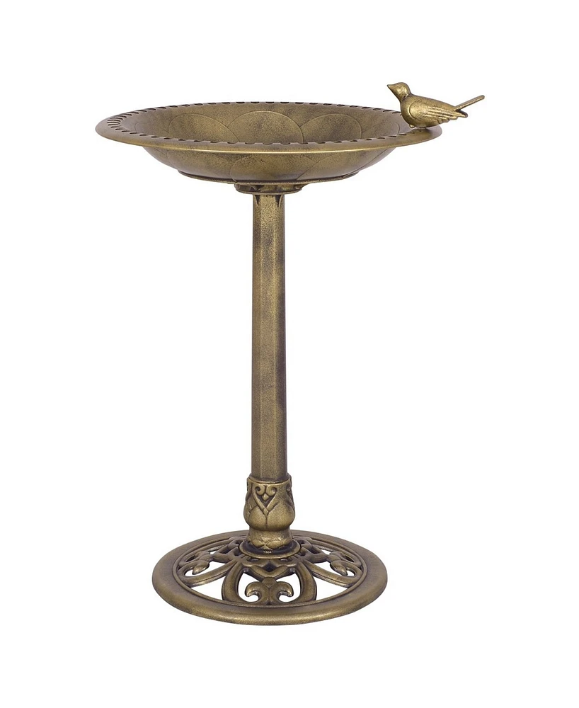 Costway Antique Gold Freestanding Pedestal Bird Bath Feeder Outdoor Garden Yard Decor