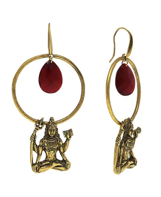 T.r.u. by 1928 Goddess "Shiva" 14 K Gold Dipped Hoop Earring with Briolette Center