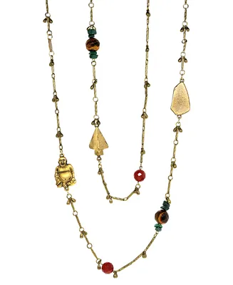 T.r.u. by 1928 14 K Gold Dipped Droplet Chain with Buddha and Sem-Precious Accents Necklace