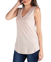 24seven Comfort Apparel V-Neck Tunic Tank Top with Round Hemline