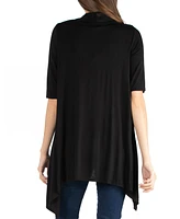 24seven Comfort Apparel Loose Fit Open Front Cardigan with Half Sleeve