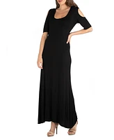 24seven Comfort Apparel Half Sleeve Open Shoulder Maxi Dress