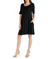 24seven Comfort Apparel Soft Flare T-Shirt Dress with Pocket Detail