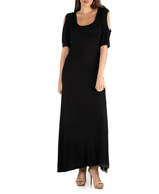 24seven Comfort Apparel Half Sleeve Open Shoulder Maxi Dress